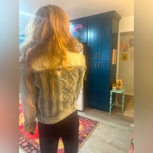 Denim Jacket with American Flag on back sz L